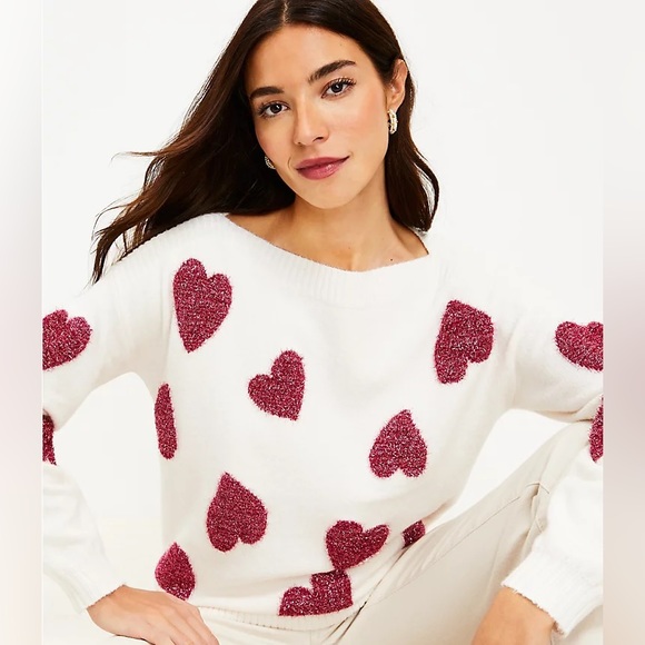 LOFT Sweaters - LOFT Shimmer Heart Boatneck Sweater
